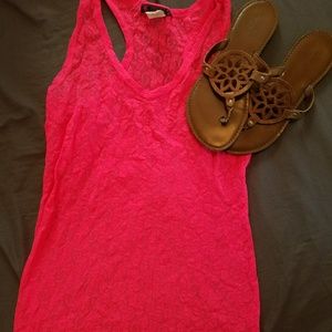 Pink lace racerback tank top